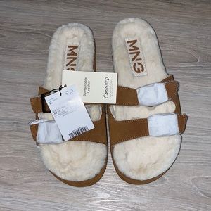 MANGO plush leather slides. NWT